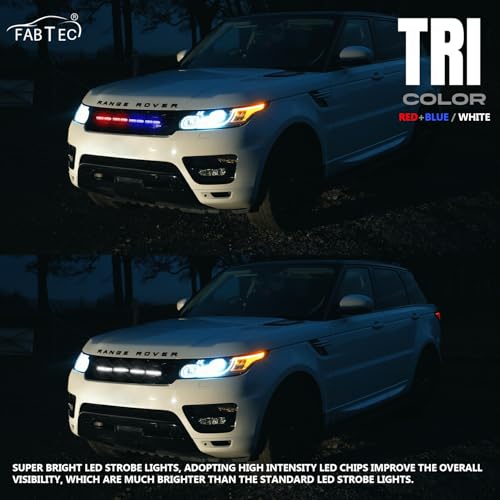 FABTEC Car Grill LED DRL Light | Red, Blue & White Police Flashing Strobe | Emergency Warning Light with Multi-Mode Controller|B0GL2YHHNK