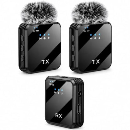 VRJTEC K205 Dual Wireless Lavalier Microphone with 360° Noise Reduction | Crystal-Clear Audio for YouTube, Vlogs, Video Recording & Meetings | Compatible with Mobile, Laptop, DSLR, GoPro & More|B0FNRK94DS
