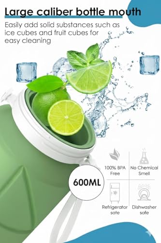 SILENCIO Silicone Water Bottle 600 ml | Foldable Leak Proof Travel Bottle | BPA Free Reusable Drinking Bottle for Gym, Trekking, Camping & Outdoor Use (GREEN)|B0GJLN8HL1
