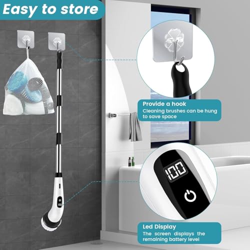 9 in 1 Electric Spin Scrubber,Cleaning Brush Scrubber for Home, 400RPM/Mins-9 Replaceable Brush Heads-90Mins Work Time,Adjustable Size,2 Adjustable Speeds for Bathroom Shower|B0H5KLJWB8