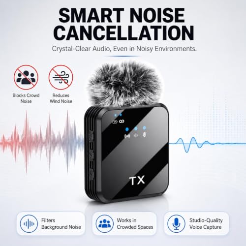 VRJTEC K205 Dual Wireless Lavalier Microphone with 360° Noise Reduction | Crystal-Clear Audio for YouTube, Vlogs, Video Recording & Meetings | Compatible with Mobile, Laptop, DSLR, GoPro & More|B0FNRK94DS