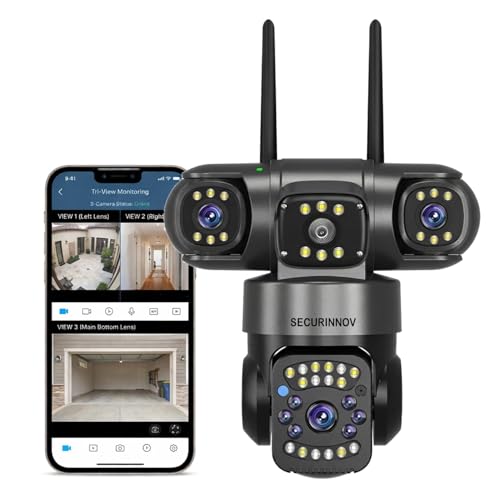 securinnov 6MP Triple Lens PTZ WiFi Outdoor Security Camera with 3-Screen Monitoring | Auto Motion Detection | Color Night Vision |Two-Way Audio Communication (Triple Lens PTZ)|B0H6TXTQ2J