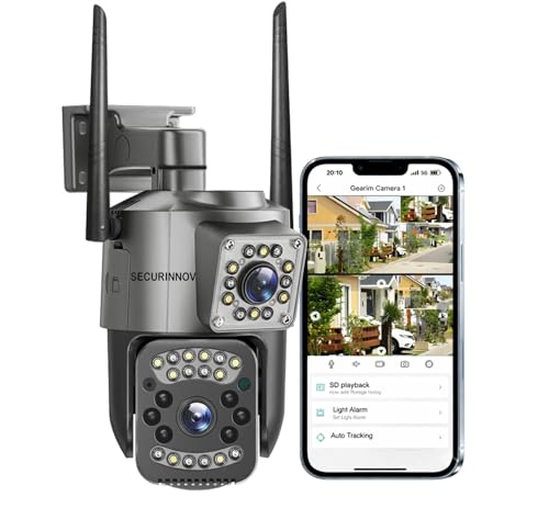 securinnov 6MP Triple Lens PTZ WiFi Outdoor Security Camera with 3-Screen Monitoring | Auto Motion Detection | Color Night Vision |Two-Way Audio Communication (Triple Lens PTZ)|B0H6TXTQ2J