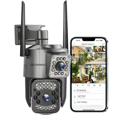 securinnov 6MP Triple Lens PTZ WiFi Outdoor Security Camera with 3-Screen Monitoring | Auto Motion Detection | Color Night Vision |Two-Way Audio Communication (Triple Lens PTZ)|B0H6TXTQ2J