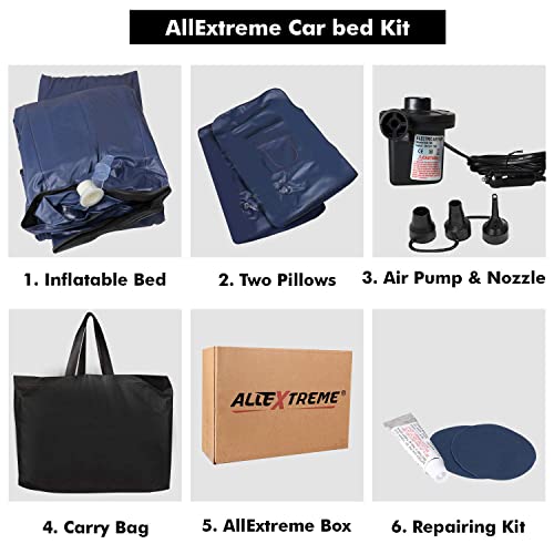 Allextreme Car Inflatable Air Mattress Back Seat Camping Bed,Universal Portable SUV Extended Air Couch with Two Air Pillows Travel Sleeping baby kids with Air Pump,Blow Up Bed (Black)|B078L41WDC