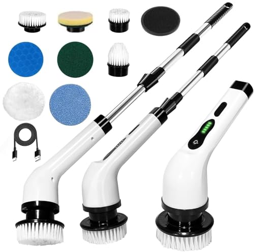 9 in 1 Electric Spin Scrubber,Cleaning Brush Scrubber for Home, 400RPM/Mins-9 Replaceable Brush Heads-90Mins Work Time,Adjustable Size,2 Adjustable Speeds for Bathroom Shower|B0H5KLJWB8