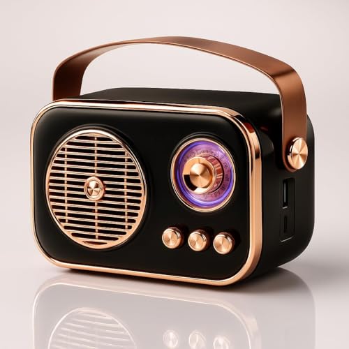 Vintage Bluetooth Wireless Speaker | 10W RMS Loud Sound | Retro Design with Type-C Charging, 8H Battery Backup, USB & AUX Input, Portable Home & Outdoor Speaker (Black)|B0G711QY4J