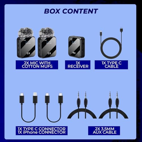 VRJTEC K205 Dual Wireless Lavalier Microphone with 360° Noise Reduction | Crystal-Clear Audio for YouTube, Vlogs, Video Recording & Meetings | Compatible with Mobile, Laptop, DSLR, GoPro & More|B0FNRK94DS
