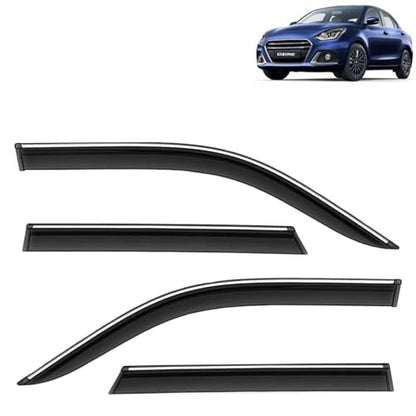 KINGSWAY Accessories Chrome Lining Door Visor Only Compatible with Maruti Suzuki Swift (Year 2024 Onwards) All Model, Premium Chromeline Unbreakable Car Rain Guard Side Rear Wind Deflectors, Pack of 4|B0D8TBQ1PM