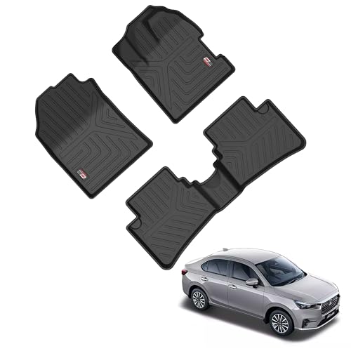 GFX TPV Car Floor Mats Premium Life Long Foot Mats | Compatible with Dzire (2012 to 2019) / Swift (2011 to 2017) Onwards | Waterproof, Anti-Slip, All-Weather, Durable & Easy to Clean Car Mats, Black|B0CZXGXX6N