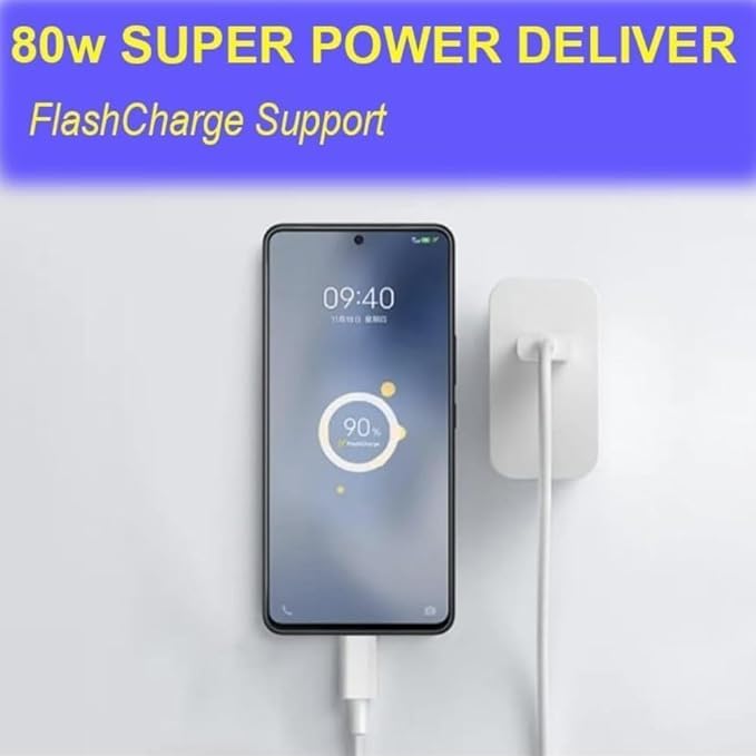 80W Charger USB-A Power Adapter Compatible Supports Flash with Vivo V27 Pro, V27, V29, V29 Pro, V29e, X90, X90 Pro,X70, X80 Pro Y27, Y36, Y17S, T Series (80W Adapter Only)|B0FLVGD93D