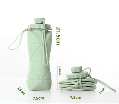 SILENCIO Silicone Water Bottle 600 ml | Foldable Leak Proof Travel Bottle | BPA Free Reusable Drinking Bottle for Gym, Trekking, Camping & Outdoor Use (GREEN)|B0GJLN8HL1