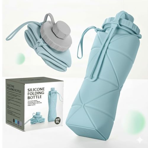 SILENCIO Silicone Water Bottle 600 ml | Foldable Leak Proof Travel Bottle | BPA Free Reusable Drinking Bottle for Gym, Trekking, Camping & Outdoor Use (GREEN)|B0GJLN8HL1