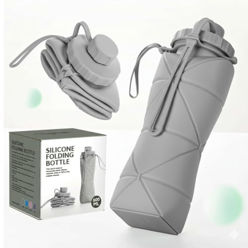 SILENCIO Silicone Water Bottle 600 ml | Foldable Leak Proof Travel Bottle | BPA Free Reusable Drinking Bottle for Gym, Trekking, Camping & Outdoor Use (GREEN)|B0GJLN8HL1