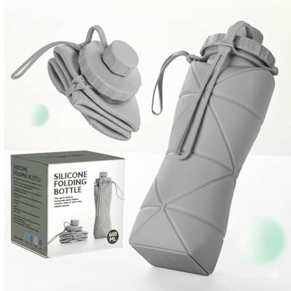 SILENCIO Silicone Water Bottle 600 ml | Foldable Leak Proof Travel Bottle | BPA Free Reusable Drinking Bottle for Gym, Trekking, Camping & Outdoor Use (GREEN)|B0GJLN8HL1