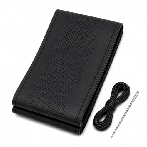 BLACKBIRD Faux Leather | Stitchable Breathable | Stitchable Anti Slip Car Grip Steering Wheel Cover (Pure Black)|B0C2VKW6H9