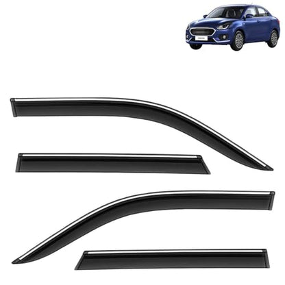 KINGSWAY Accessories Chrome Lining Door Visor Only Compatible with Maruti Suzuki Swift (Year 2024 Onwards) All Model, Premium Chromeline Unbreakable Car Rain Guard Side Rear Wind Deflectors, Pack of 4|B0D8TBQ1PM