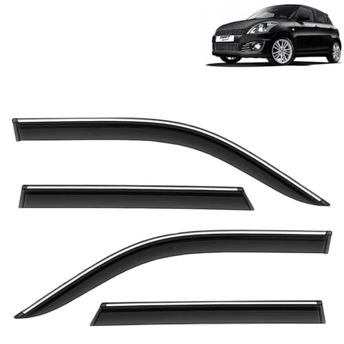 KINGSWAY Accessories Chrome Lining Door Visor Only Compatible with Maruti Suzuki Swift (Year 2024 Onwards) All Model, Premium Chromeline Unbreakable Car Rain Guard Side Rear Wind Deflectors, Pack of 4|B0D8TBQ1PM
