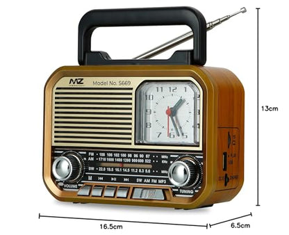 MZ S669 (Retro Radio Speaker) Multi-Functional with High Power, Clock & 5W Power with 1500mAh Battery|B0FNWTBVJ4