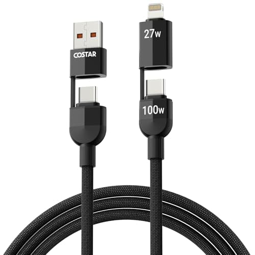 COSTAR 60W 3-in-1 Multi Fast Charging Cable – 3A Nylon Braided 1.5M Cable with Type-C & Micro USB for iPhone, iPad, Samsung, OnePlus, Xiaomi, Oppo, Vivo, Android & Car Charging (Grey)|B0D7V8KHNB
