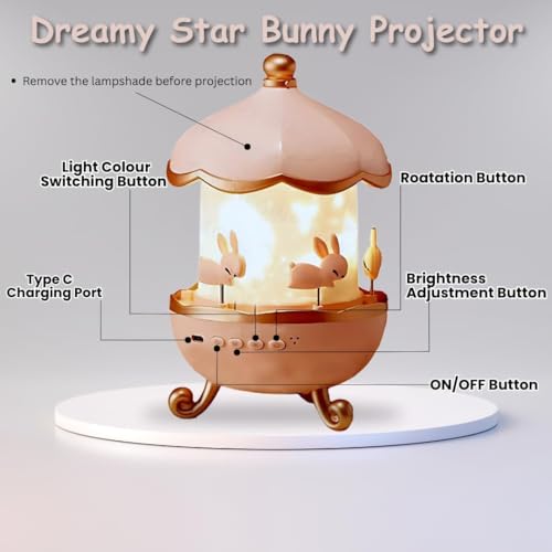 Rabbit Night Light Bunny Projector Galaxy Projector Star Projector Kids Night lamp Nursery Light Bedroom Projector USB Night Light Baby Room Light Kids Room Decor|B0H82QXBMC