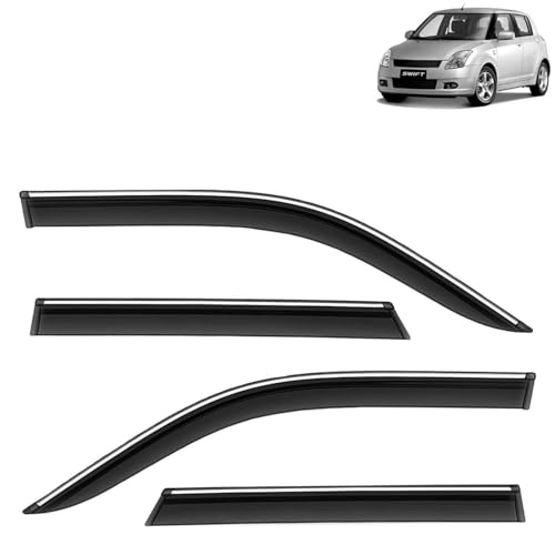 KINGSWAY Accessories Chrome Lining Door Visor Only Compatible with Maruti Suzuki Swift (Year 2024 Onwards) All Model, Premium Chromeline Unbreakable Car Rain Guard Side Rear Wind Deflectors, Pack of 4|B0D8TBQ1PM