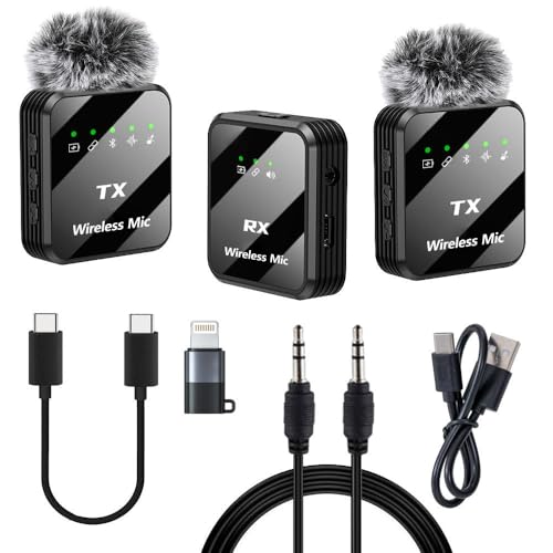VRJTEC K205 Dual Wireless Lavalier Microphone with 360° Noise Reduction | Crystal-Clear Audio for YouTube, Vlogs, Video Recording & Meetings | Compatible with Mobile, Laptop, DSLR, GoPro & More|B0FNRK94DS