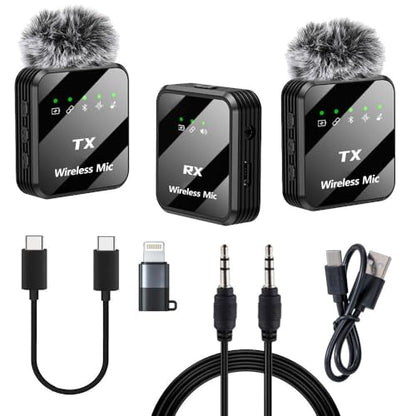 VRJTEC K205 Dual Wireless Lavalier Microphone with 360° Noise Reduction | Crystal-Clear Audio for YouTube, Vlogs, Video Recording & Meetings | Compatible with Mobile, Laptop, DSLR, GoPro & More|B0FNRK94DS