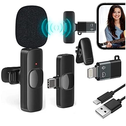 VRJTEC K205 Dual Wireless Lavalier Microphone with 360° Noise Reduction | Crystal-Clear Audio for YouTube, Vlogs, Video Recording & Meetings | Compatible with Mobile, Laptop, DSLR, GoPro & More|B0FNRK94DS