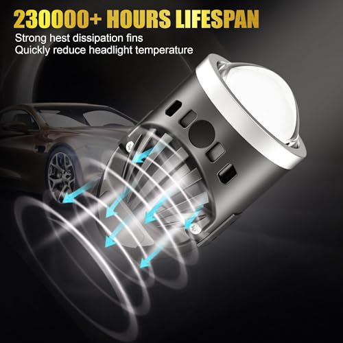 Audio Wheels 2 Inch Universal LED Projector Fog Lamp - 120W | White-6000K | 15,000LM Projector Light with Blue Lens | 12V/24V Car Driving Lamp for Vehicle Modification | 1-Year Warranty|B0FRSVL1M5