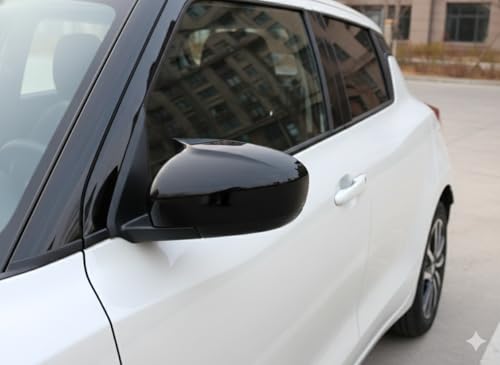 Batman Style Car Side Mirror Covers compatible with New Swift, Baleno, New Dzire (2017-2025), Fronx, Glanza, Ignis, Ciaz, Gloss Black Finish, Set of 2|B0GL9GNFHX