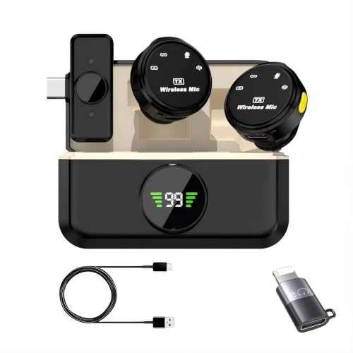 VRJTEC K205 Dual Wireless Lavalier Microphone with 360° Noise Reduction | Crystal-Clear Audio for YouTube, Vlogs, Video Recording & Meetings | Compatible with Mobile, Laptop, DSLR, GoPro & More|B0FNRK94DS