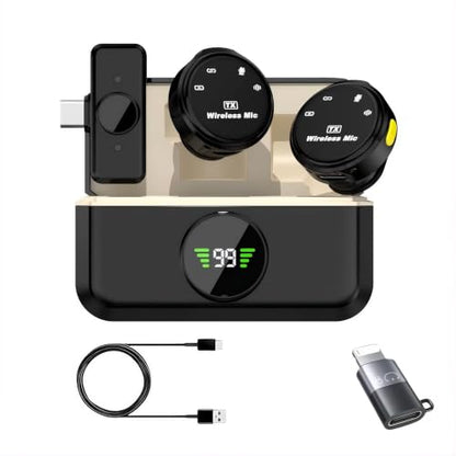VRJTEC K205 Dual Wireless Lavalier Microphone with 360° Noise Reduction | Crystal-Clear Audio for YouTube, Vlogs, Video Recording & Meetings | Compatible with Mobile, Laptop, DSLR, GoPro & More|B0FNRK94DS