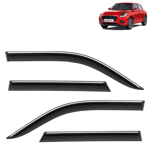 KINGSWAY Accessories Chrome Lining Door Visor Only Compatible with Maruti Suzuki Swift (Year 2024 Onwards) All Model, Premium Chromeline Unbreakable Car Rain Guard Side Rear Wind Deflectors, Pack of 4|B0D8TBQ1PM