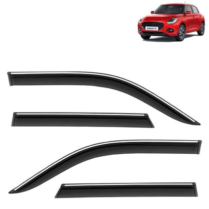 KINGSWAY Accessories Chrome Lining Door Visor Only Compatible with Maruti Suzuki Swift (Year 2024 Onwards) All Model, Premium Chromeline Unbreakable Car Rain Guard Side Rear Wind Deflectors, Pack of 4|B0D8TBQ1PM