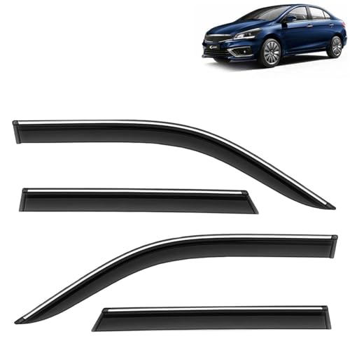 KINGSWAY Accessories Chrome Lining Door Visor Only Compatible with Maruti Suzuki Swift (Year 2024 Onwards) All Model, Premium Chromeline Unbreakable Car Rain Guard Side Rear Wind Deflectors, Pack of 4|B0D8TBQ1PM