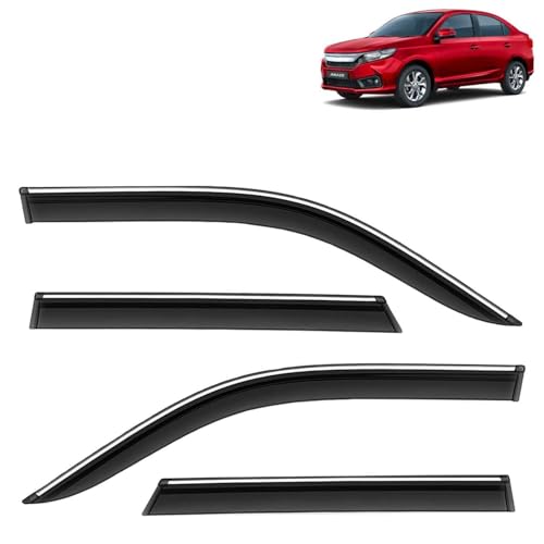 KINGSWAY Accessories Chrome Lining Door Visor Only Compatible with Maruti Suzuki Swift (Year 2024 Onwards) All Model, Premium Chromeline Unbreakable Car Rain Guard Side Rear Wind Deflectors, Pack of 4|B0D8TBQ1PM