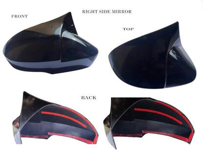 Batman Style Car Side Mirror Covers compatible with New Swift, Baleno, New Dzire (2017-2025), Fronx, Glanza, Ignis, Ciaz, Gloss Black Finish, Set of 2|B0GL9GNFHX