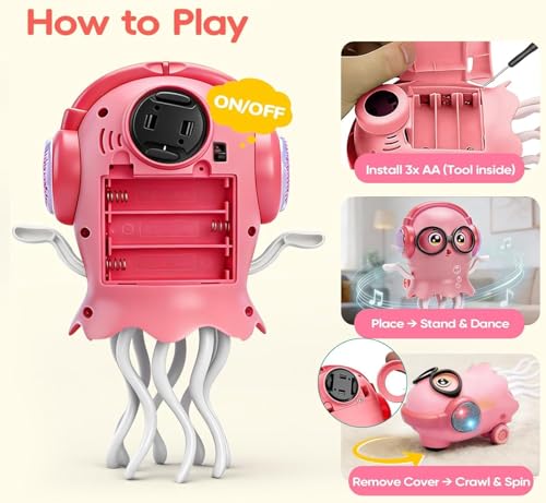 Dancing Jellyfish Toy for Kids, Jelly Fish Toy, Musical Toy with LED Lights, Moving Toys for Babies 6-12 Months, Crawling Toy, Bump & Go 360 Degree Rotating Tentacles, Electronic Toy|B0HCJYMZKM