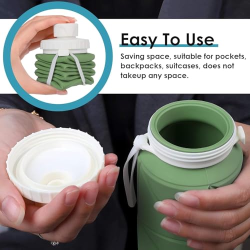 SILENCIO Silicone Water Bottle 600 ml | Foldable Leak Proof Travel Bottle | BPA Free Reusable Drinking Bottle for Gym, Trekking, Camping & Outdoor Use (GREEN)|B0GJLN8HL1