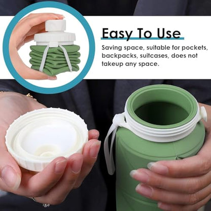 SILENCIO Silicone Water Bottle 600 ml | Foldable Leak Proof Travel Bottle | BPA Free Reusable Drinking Bottle for Gym, Trekking, Camping & Outdoor Use (GREEN)|B0GJLN8HL1