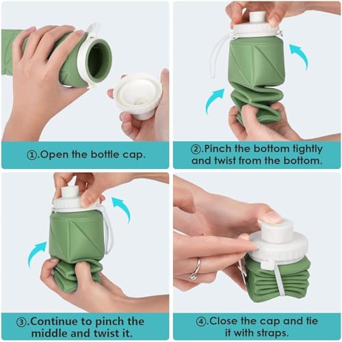 SILENCIO Silicone Water Bottle 600 ml | Foldable Leak Proof Travel Bottle | BPA Free Reusable Drinking Bottle for Gym, Trekking, Camping & Outdoor Use (GREEN)|B0GJLN8HL1