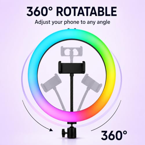 Bestor 12 Inch RGB Ring Light with Phone Holder, 3 Light Modes, 10 Brightness Levels, USB Powered LED Selfie Ring Light for Video Recording, Live Streaming, Makeup, Photography & Online Classes|B0HCBMGL1J