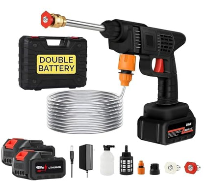(Double Battery) Cordless Portable Wireless Pressure Washer Gun 48V 12000mAh High Pressure Water Gun for Car Wash & Bikes Cleaning with Adjustable Nozzles & 5M Hose Pipe Car|B0H9SG6WWY
