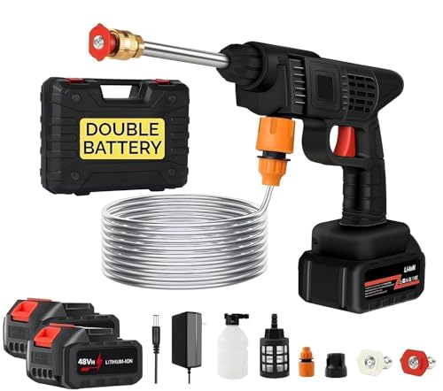 (Double Battery) Cordless Portable Wireless Pressure Washer Gun 48V 12000mAh High Pressure Water Gun for Car Wash & Bikes Cleaning with Adjustable Nozzles & 5M Hose Pipe Car|B0H9SG6WWY