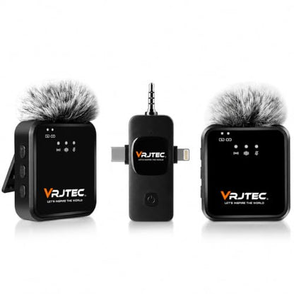 VRJTEC K205 Dual Wireless Lavalier Microphone with 360° Noise Reduction | Crystal-Clear Audio for YouTube, Vlogs, Video Recording & Meetings | Compatible with Mobile, Laptop, DSLR, GoPro & More|B0FNRK94DS