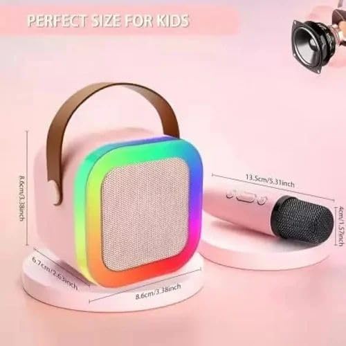 10W Mini Bluetooth Speaker with Wireless Karaoke Mic | 6 Hours of Playtime, RGB Lights, Type-C, Rechargeable Karaoke Box for Singing & Birthday Gift for Kids, Girls and Boys|B0GTB5HBWS
