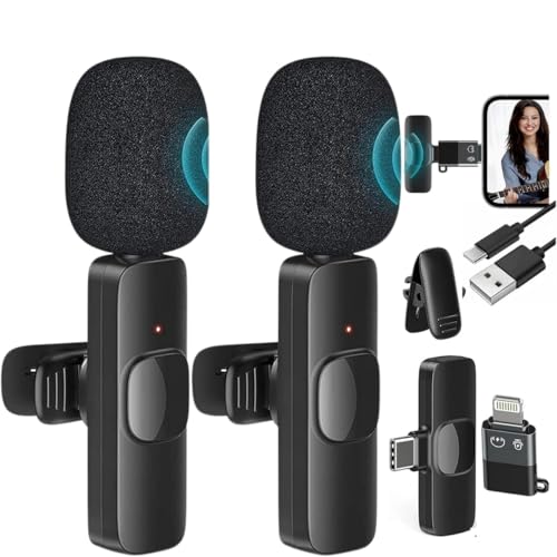 VRJTEC K205 Dual Wireless Lavalier Microphone with 360° Noise Reduction | Crystal-Clear Audio for YouTube, Vlogs, Video Recording & Meetings | Compatible with Mobile, Laptop, DSLR, GoPro & More|B0FNRK94DS