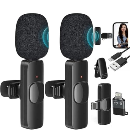 VRJTEC K205 Dual Wireless Lavalier Microphone with 360° Noise Reduction | Crystal-Clear Audio for YouTube, Vlogs, Video Recording & Meetings | Compatible with Mobile, Laptop, DSLR, GoPro & More|B0FNRK94DS