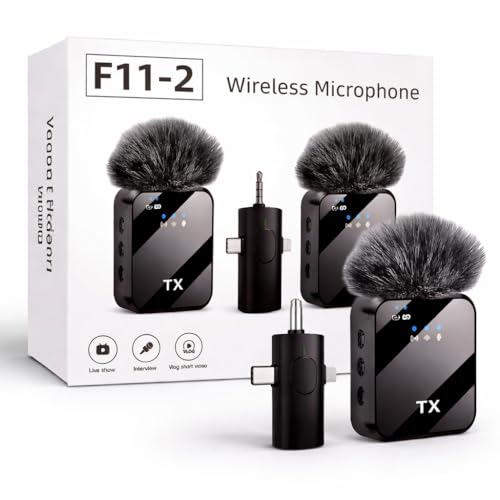 Wireless Microphone, Mini Portable Recording Clip Mic with Receiver for All Type-C, Micro U Mobile Phones Camera Laptop for Vlogging YouTube Online Class, Zoom Call (F11)|B0GRTYM8BX